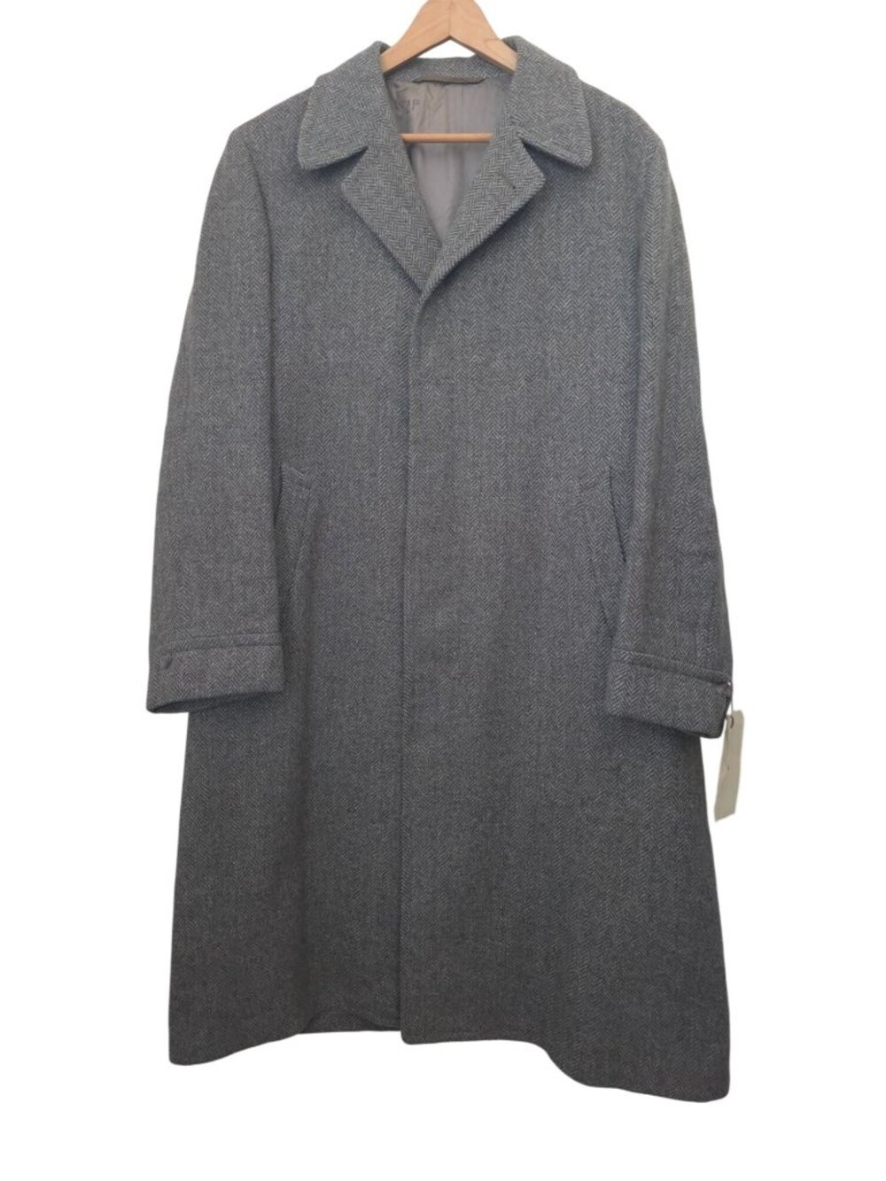 Vintage Sony Studios Wardrobe x STANLEY Gray Herringbone Wool Overcoat Sz 40